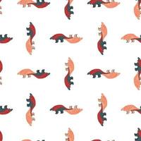 Seamless isolated pattern with geometric pink dinosaurs shapes. White background. Hand drawn backdrop. vector