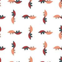 Seamless isolated pattern with geometric pink dinosaurs shapes. White background. Hand drawn backdrop. vector