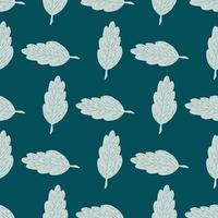 Light grey fall outline leaves ornament seamless pattern. Turquoise background. Nature print. vector