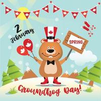 Happy Groundhog Day design in Canada with cute and funny groundhog vector