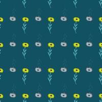 Minimalistic doodle seamless pattern with bright yellow flowers. Turquoise background. vector