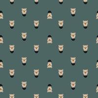 Abstract little ornament seamless pattern with bear in tuxedo silhouettes. Pale turquoise background. vector