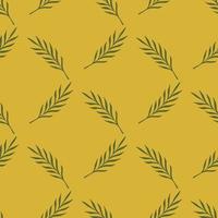 Seamless natural pattern in geometric style with doodle leaves branches print. Orange-ocher background. vector