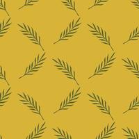Seamless natural pattern in geometric style with doodle leaves branches print. Orange-ocher background. vector