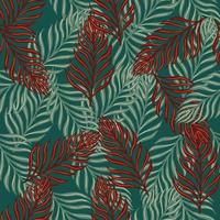 Botany wildlife seamless pattern with abstract random fern shapes print. Green and red colors palette. vector