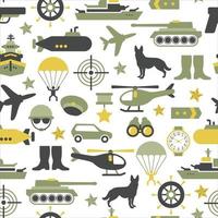 Seamless vector pattern of military icons on a white background. Wrapping paper. Defender of the Fatherland Day - Russian national holiday on 23 February. 9 may.