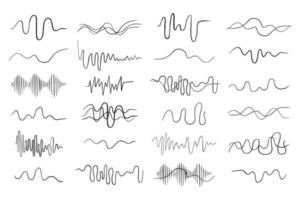 Set sound waves isolated on white background. Several kinds forms music audio frequency, soundtrack. vector