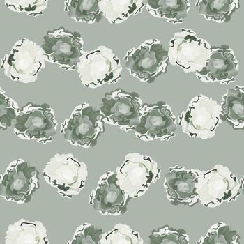 Seamless pattern Butterhead salad on gray background. Abstract ornament with lettuce. vector