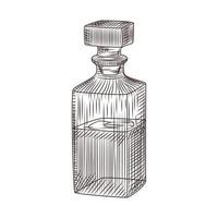 boceto de decantador de vidrio de alcohol dibujado a mano aislado sobre fondo blanco.