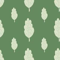 Minimalistic botanic seamless pattern with light leaf ornament. Green background. vector