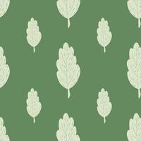 Minimalistic botanic seamless pattern with light leaf ornament. Green background. vector