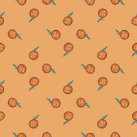 Garden harvest seamless pattern with orange doodle apples shapes. Pastel background. Decorative fruit backdrop. vector