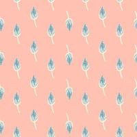 Doodle flat seamless decorative lotus bud pattern in blue tones. Pink pastel background. Nature backdrop. vector