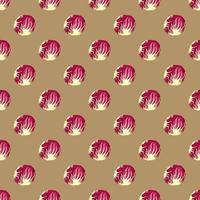 Seamless pattern Radicchio salad on light brown background. Simple ornament with lettuce. vector