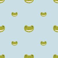 Frog pattern seamless in freehand style. Head predator on colorful background. Vector illustration for textile.