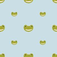 Frog pattern seamless in freehand style. Head predator on colorful background. Vector illustration for textile.