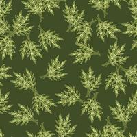 Seamless pattern bunch arugula salad on green background. Modern ornament with lettuce. vector