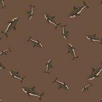 Seamless pattern shark on brown background. Texture of marine fish for any purpose. vector