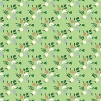 Summer seamless pattern with vegetarian apples and leaves branches silhouettes. Light green background. vector