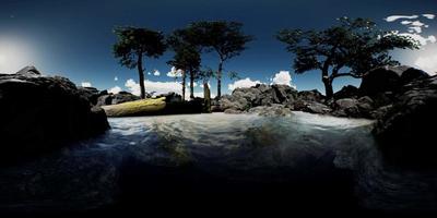 caméra vr 360 se déplaçant près d'une île rocheuse video