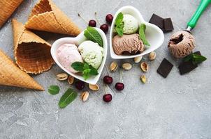 set of ice cream scoops of different colors and flavours photo