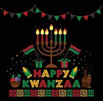 Banner for Kwanzaa with traditional colored and candles representing the Seven Principles or Nguzo Saba . vector