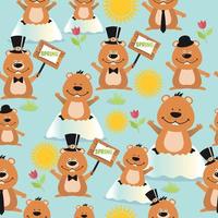 Happy Groundhog Day design seamless pattern with cute and funny groundhogs vector