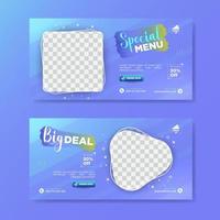 Food menu promotion template for social media post. With Stripe gradient purple color background vector