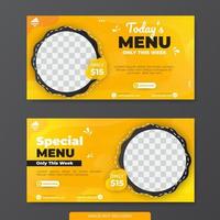 Food menu banner template for social media post with liquid background vector