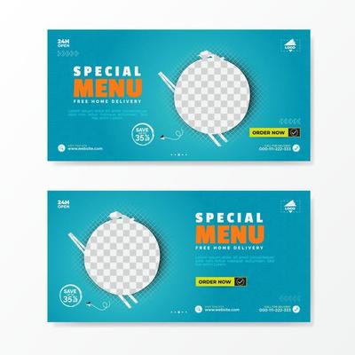 Special menu banner template for social media post with blue color pattern background