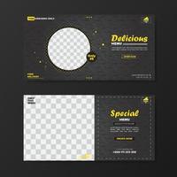 Food menu promotion template banner with dark pattern background vector