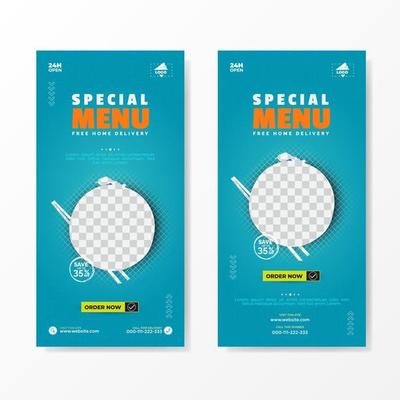 Special menu banner template rectangle shape for social media post with blue color pattern background