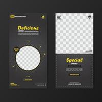 Food menu promotion template banner and pattern black background vector