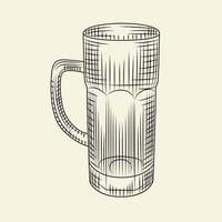 vaso vacío de cerveza aislado sobre fondo claro. Jarra de cerveza dibujada a mano en estilo boceto. vector