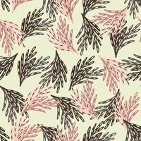 Abstract spring foliage seamless pattern with brown and pink colored leaf twigs. Light pastel background. vector