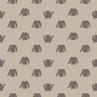 Pale tones seamless pattern with little knitted sweaters ornament. Grey colored background. vector