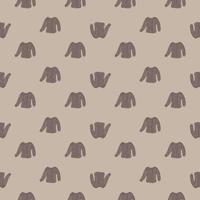 Pale tones seamless pattern with little knitted sweaters ornament. Grey colored background. vector