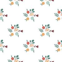 Botanic print seamless pattern with red and blue apples and leaves elements. White background. Food backdrop. vector
