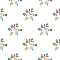 Botanic print seamless pattern with red and blue apples and leaves elements. White background. Food backdrop. vector