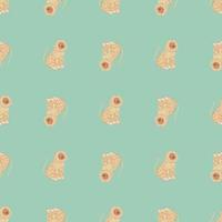 Funny design seamless pattern with beige lion silhouettes print. Pastel blue background. vector