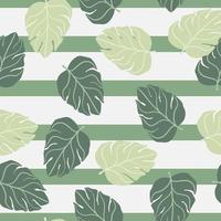 Doodle seamless random abstract pattern with botanic simple monstera leaf ornament. Striped background. vector