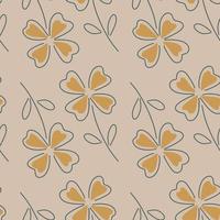 Sketch orange four-leaf clover seamless pattern in simple style. Pale lilac background. Simple print. vector