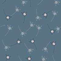 Seamless pattern with doodle random meadow yarrow flowers shapes. Blue pale background. vector