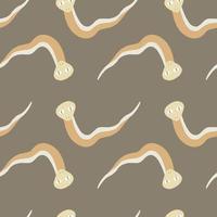 Minimalistic style animal seamless doodle pattern with orange and white colored snakes shapes print. Grey background. vector