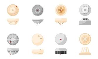 Set fire prevention smoke detector sensor on white background. Gas sensor in flat style. Home safety alarm. vector