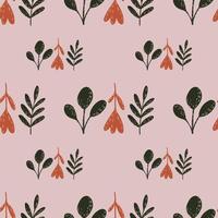 Simple nature seamless pattern with green and red flower silhouettes. Lilac background. vector