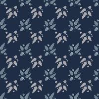 Little fall botanic seamless pattern with leaves and acorns shapes. Navy blue background. vector