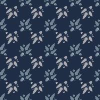 Little fall botanic seamless pattern with leaves and acorns shapes. Navy blue background. vector