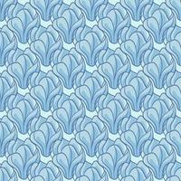 Abstract floral seamless pattern with contoured blue colors magnolia flowers silhouettes. Decorative print. vector