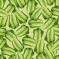 Seamless pattern lettuce Romano on light green background. Beautiful texture with salad. vector